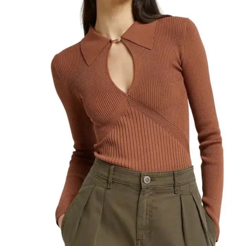 NWT River Island Rib Marquise Cut Out Long Sleeve Polo sz 8 UK (US Small)